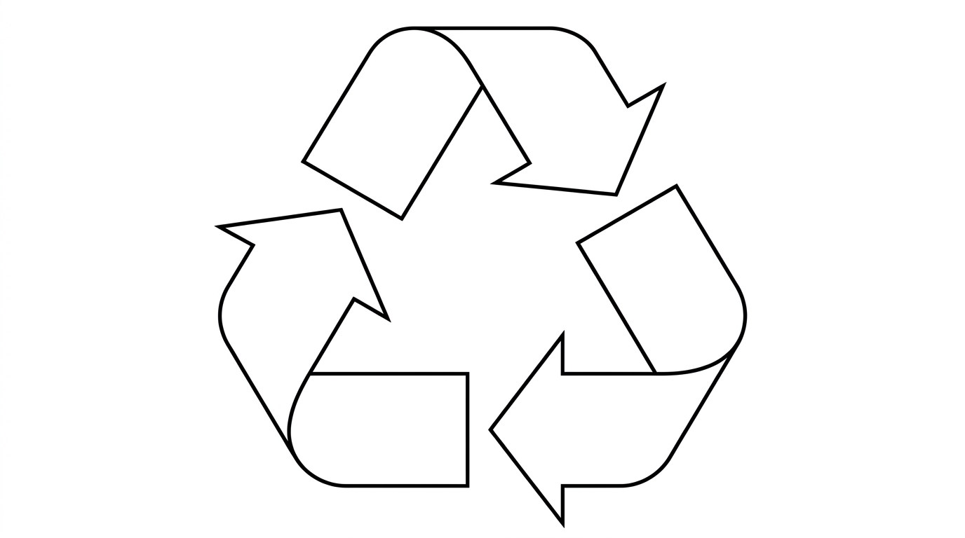 A single Mobius loop recycling symbol drawn as three chasing arrows forming a triangle, on a plain white background, black lines with clean geometry