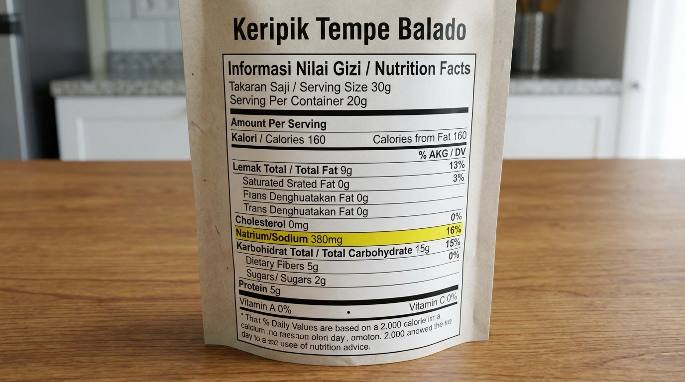 Indonesian food product nutrition label showing sodium content