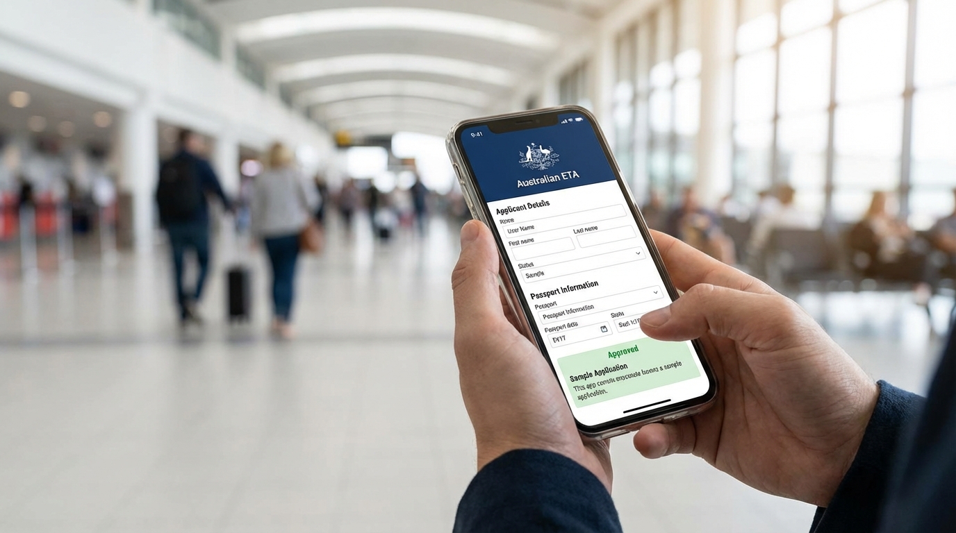 Smartphone displaying Australian ETA mobile app interface