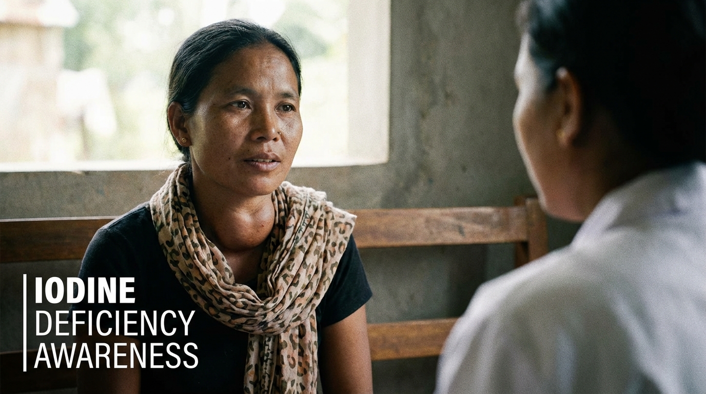 Visible goiter swelling in neck from iodine deficiency