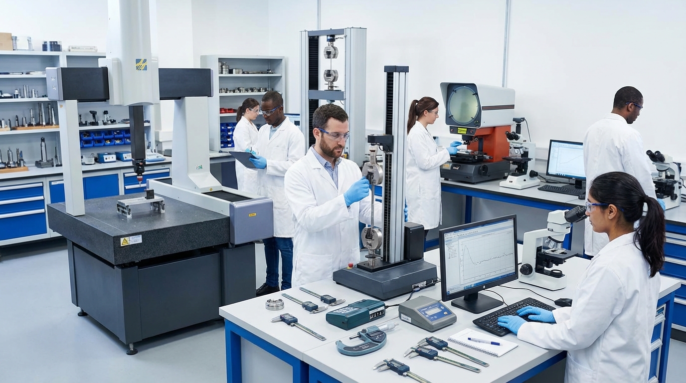 Quality control laboratory with testing equipment and measurement instruments