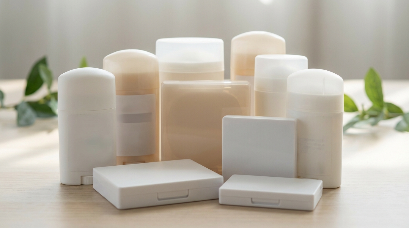 PP plastic cosmetic containers including deodorant tubes and compact cases