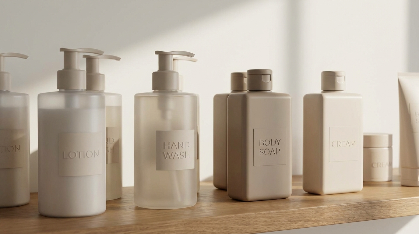 Mono-material personal care packaging including PP pump bottles and HDPE containers for lotions and soaps