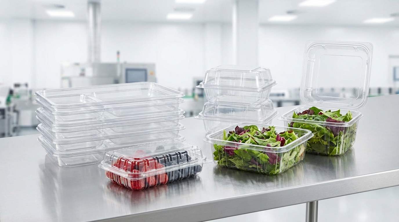 Clear PET thermoformed food trays and clamshell packaging